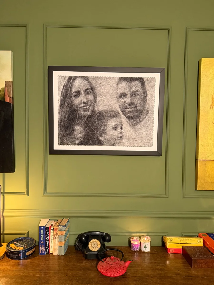 We Complete Each Other customized family thread portrait