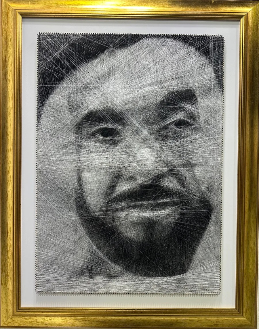 Thread portrait of Sheikh Zayed bin Sultan Al Nahyan